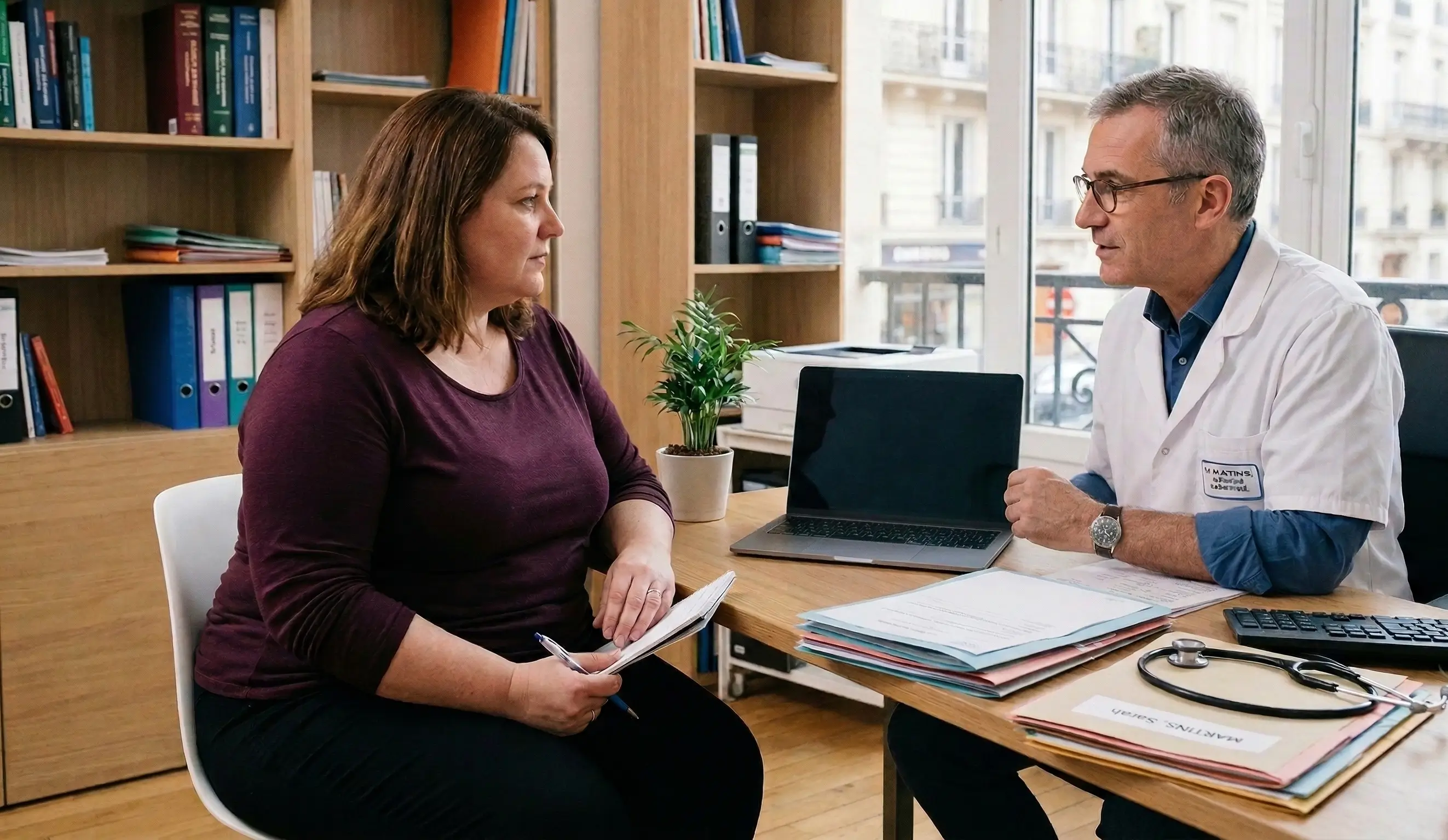 Une patiente et un médecin en pleine consultation dans un cabinet médical