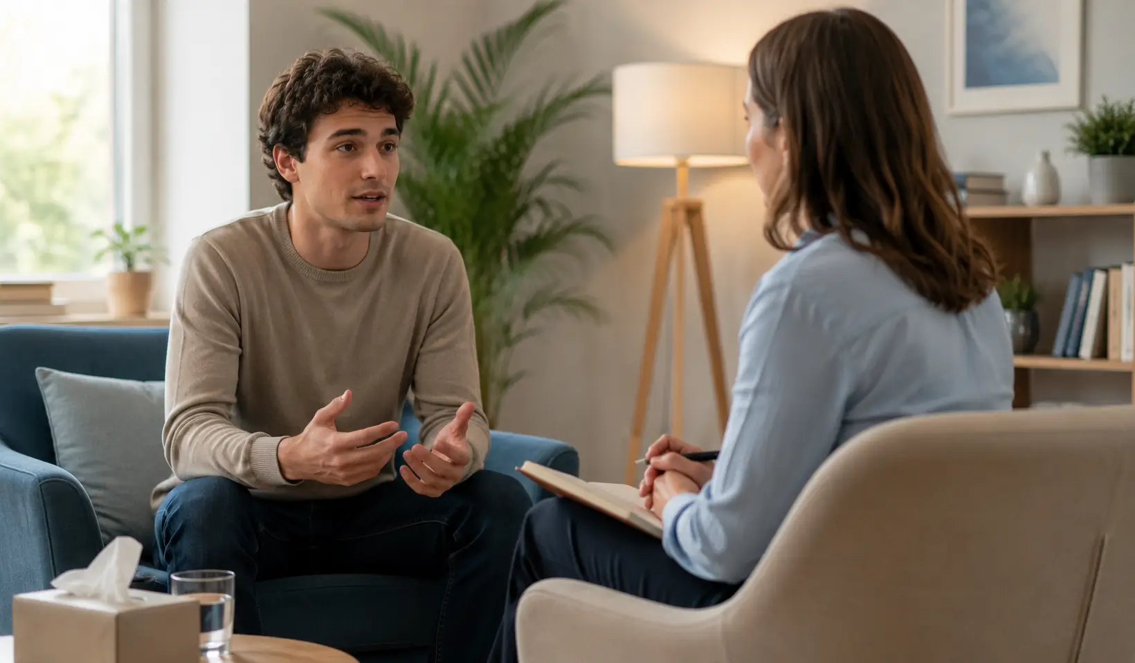 Jeune homme en consultation avec son médecin pour un sujet d'addiction au cannabis