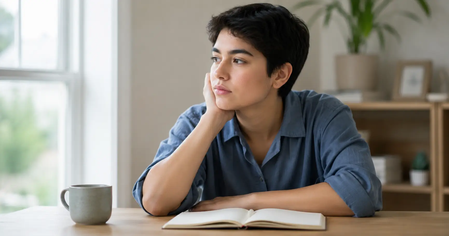 Femme regardant par la fenêtre 